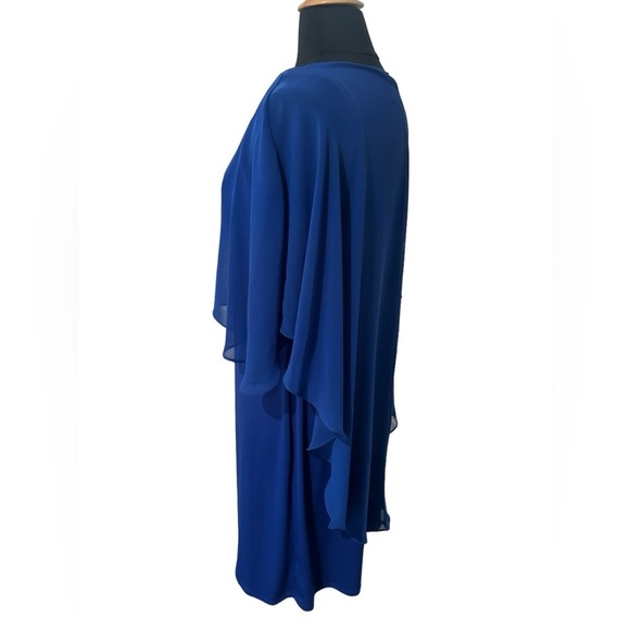 Royal Blue Sleeveless Dress with attached Pendant & Sheer Draping Cape-size 14 - Picture 7 of 10